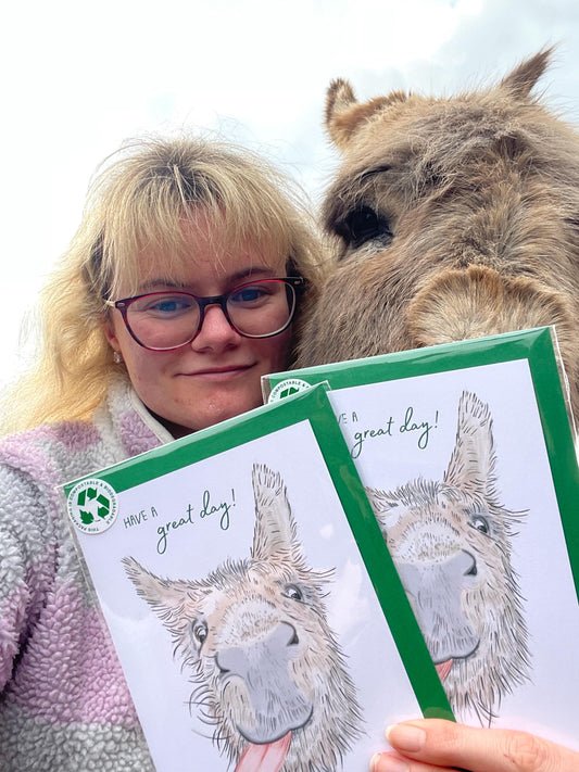Donkey A6 Cards, pack of x3: Handdrawn, animal lover, great special day, FREE DELIVERY