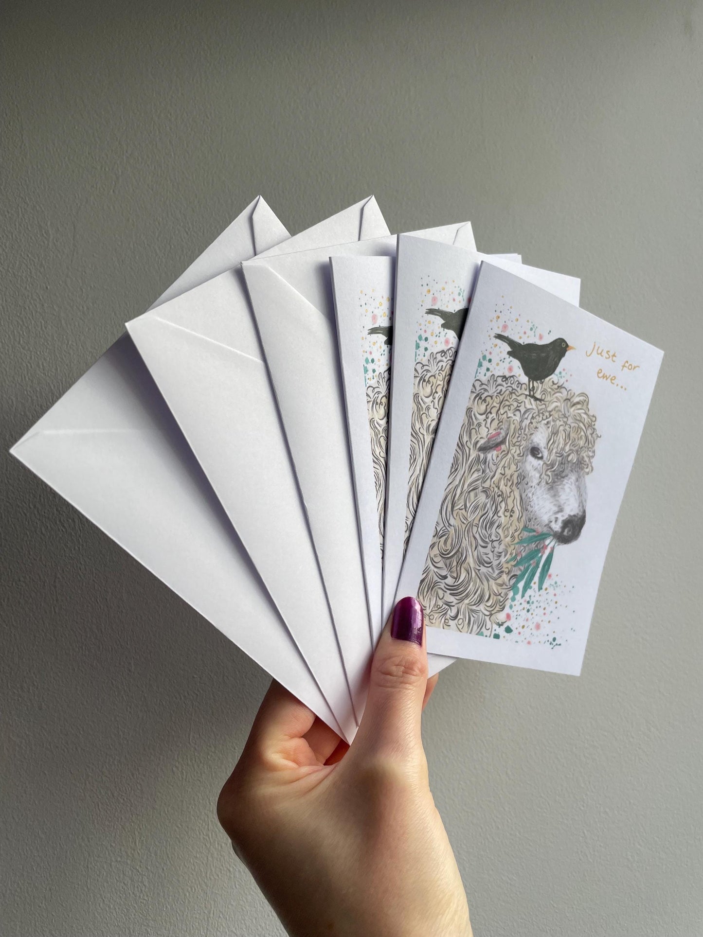 Sheep and blackbird A6 Cards, set of 3: Handmade, Gold details, FAST DELIVERY