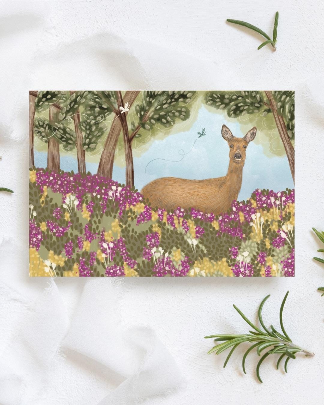 Deer A6 Cards (Set of 3) - Handmade Animal Art Card, FAST DELIVERY