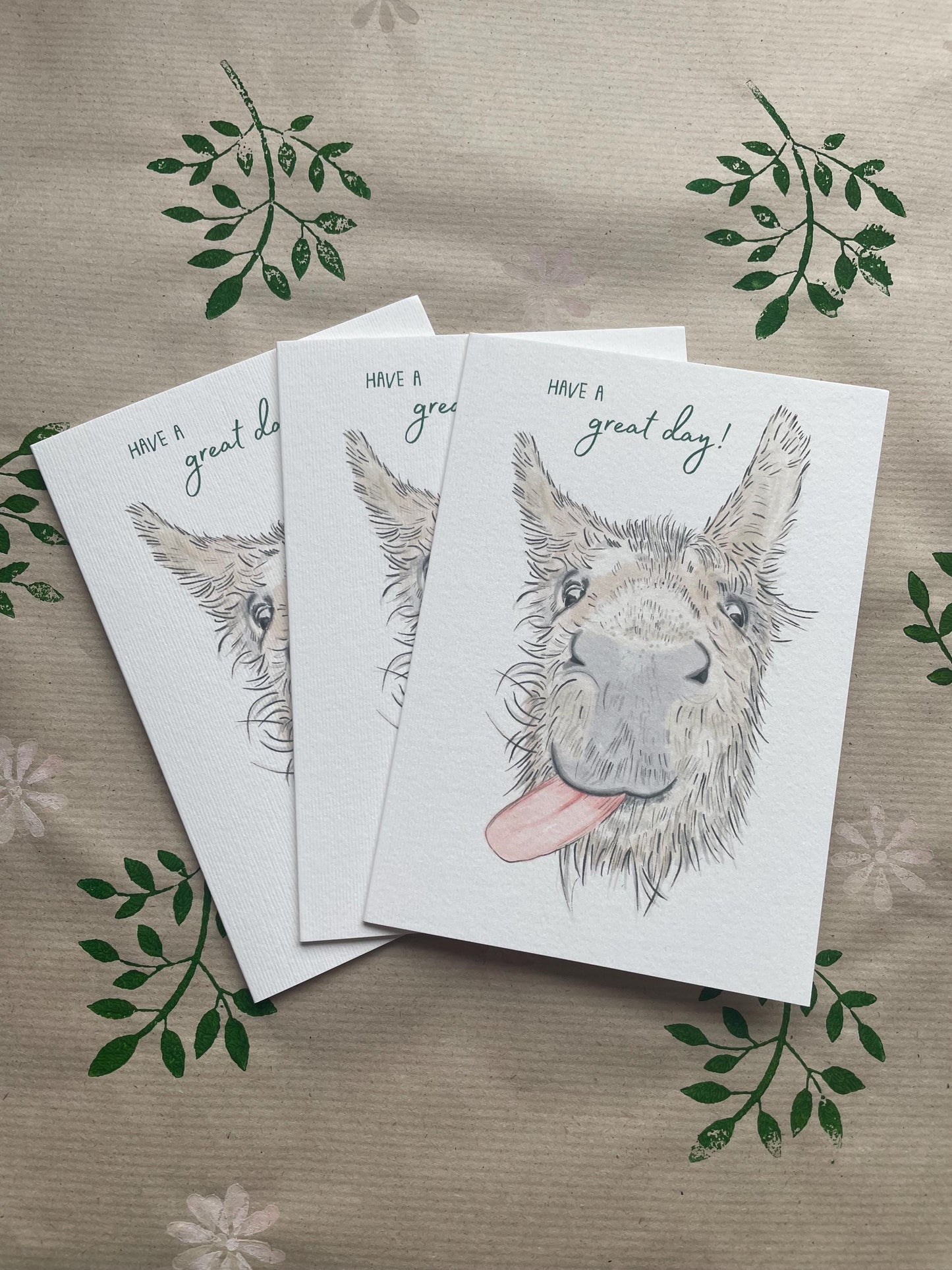 Donkey A6 Cards, pack of x3: Handdrawn, animal lover, great special day, FREE DELIVERY