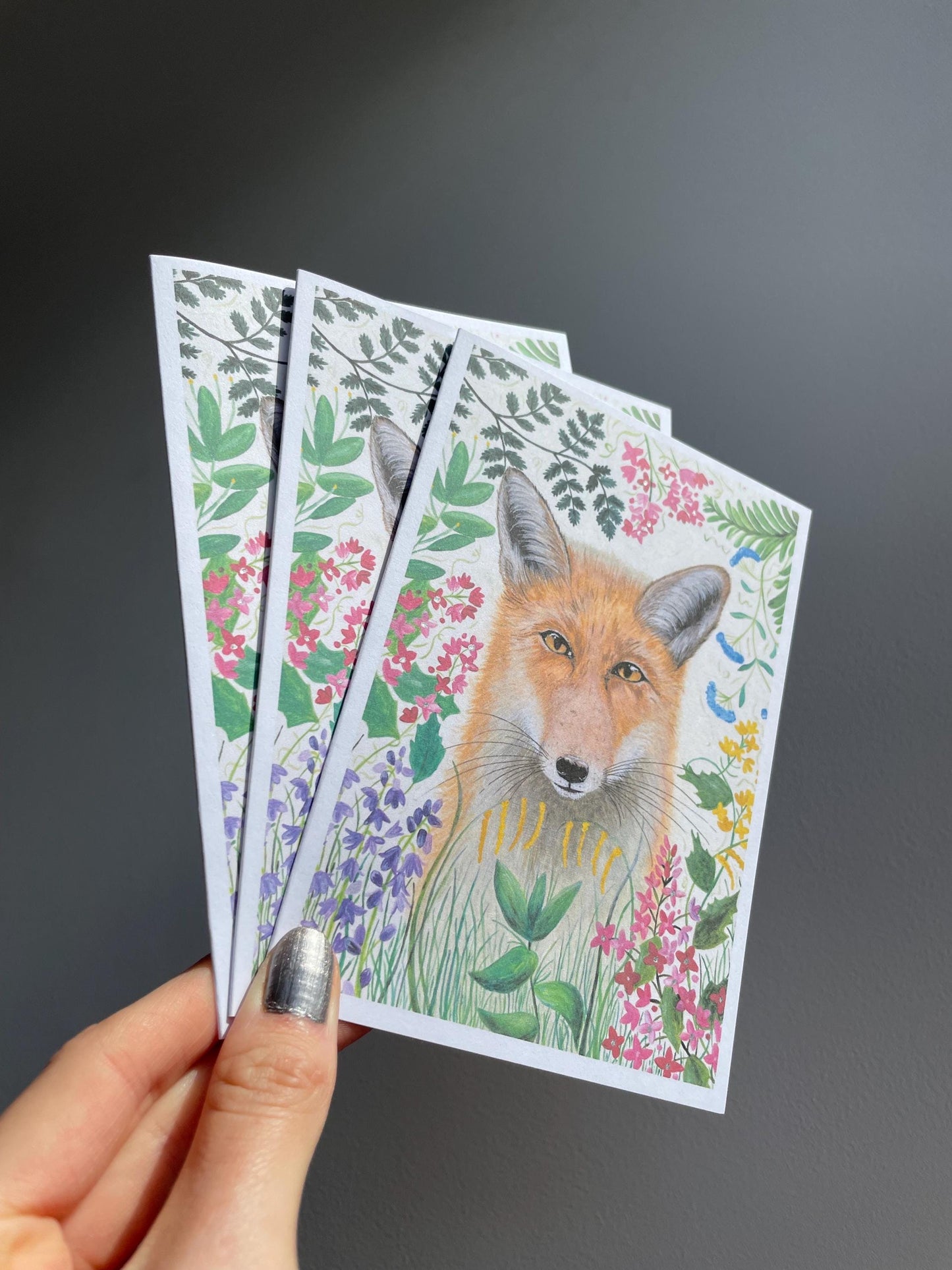 Foxy A6 Cards, set of 3: Painting, Handmade