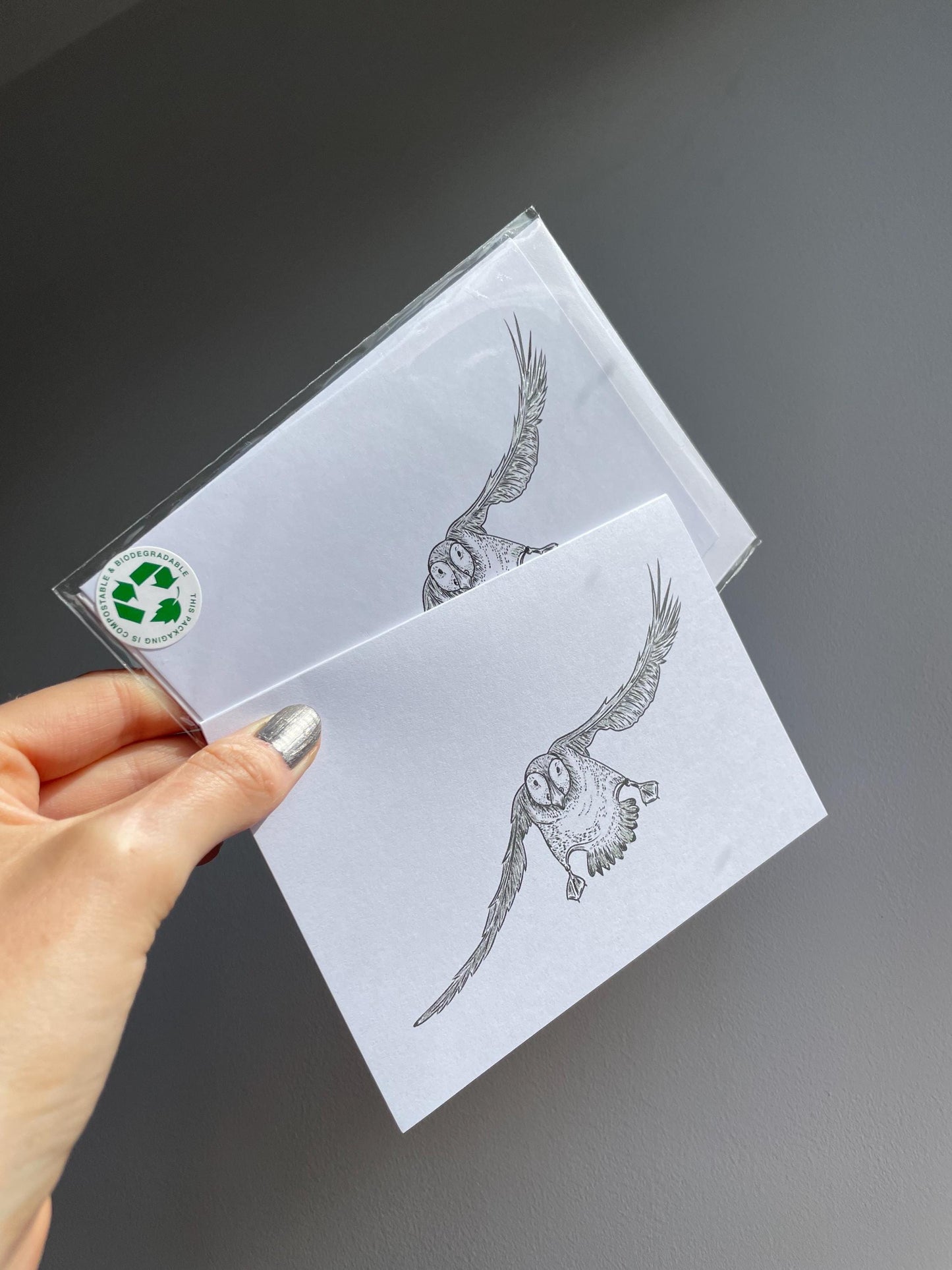 Puffin A6 Cards, set of 3: graphic style, handmade, with silver details, FAST DELIVERY