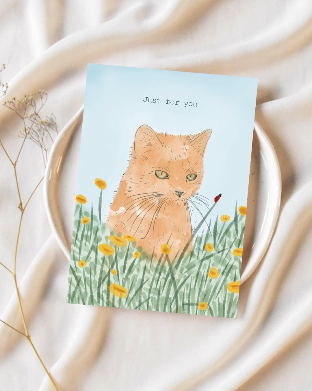 Ginger cat A6 Cards, set of 3: animal lover, Handmade, FAST DELIVERY