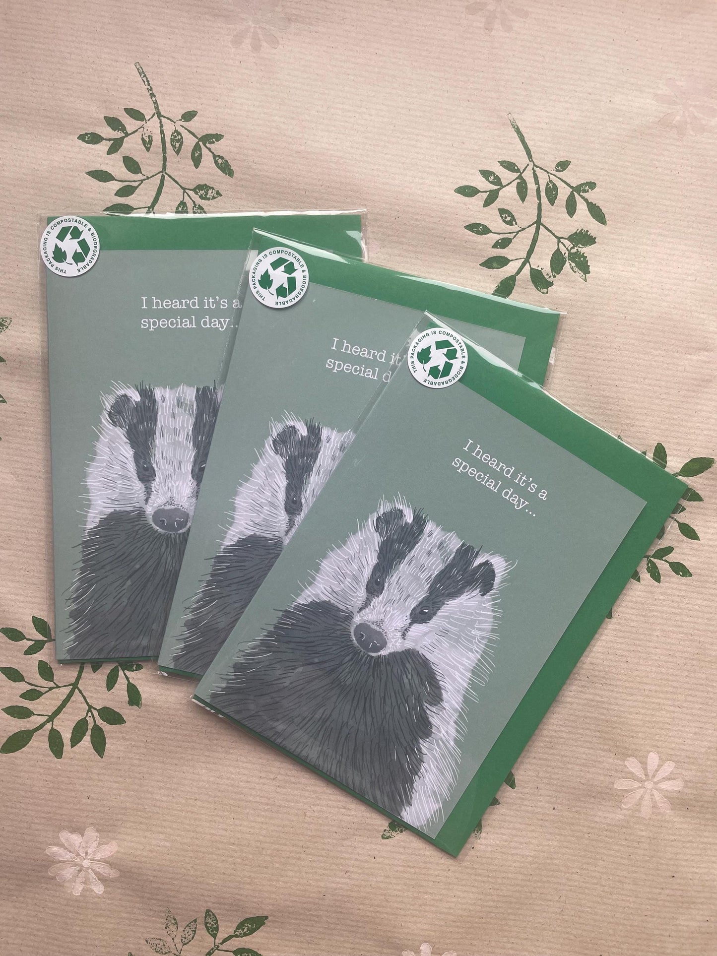 Badger A6 Cards, set of 3: animal lover greeting card pack, Handmade, FREE DELIVERY