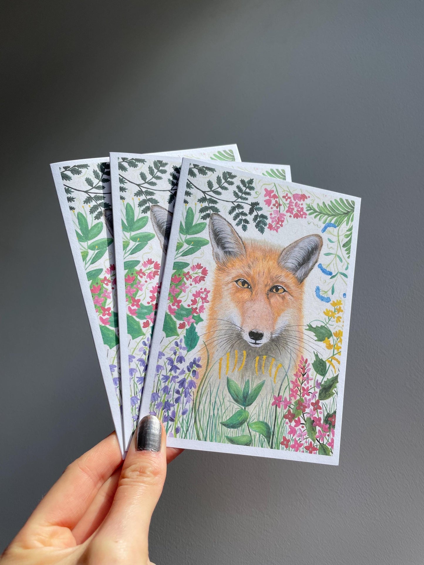 Foxy A6 Cards, set of 3: Painting, Handmade