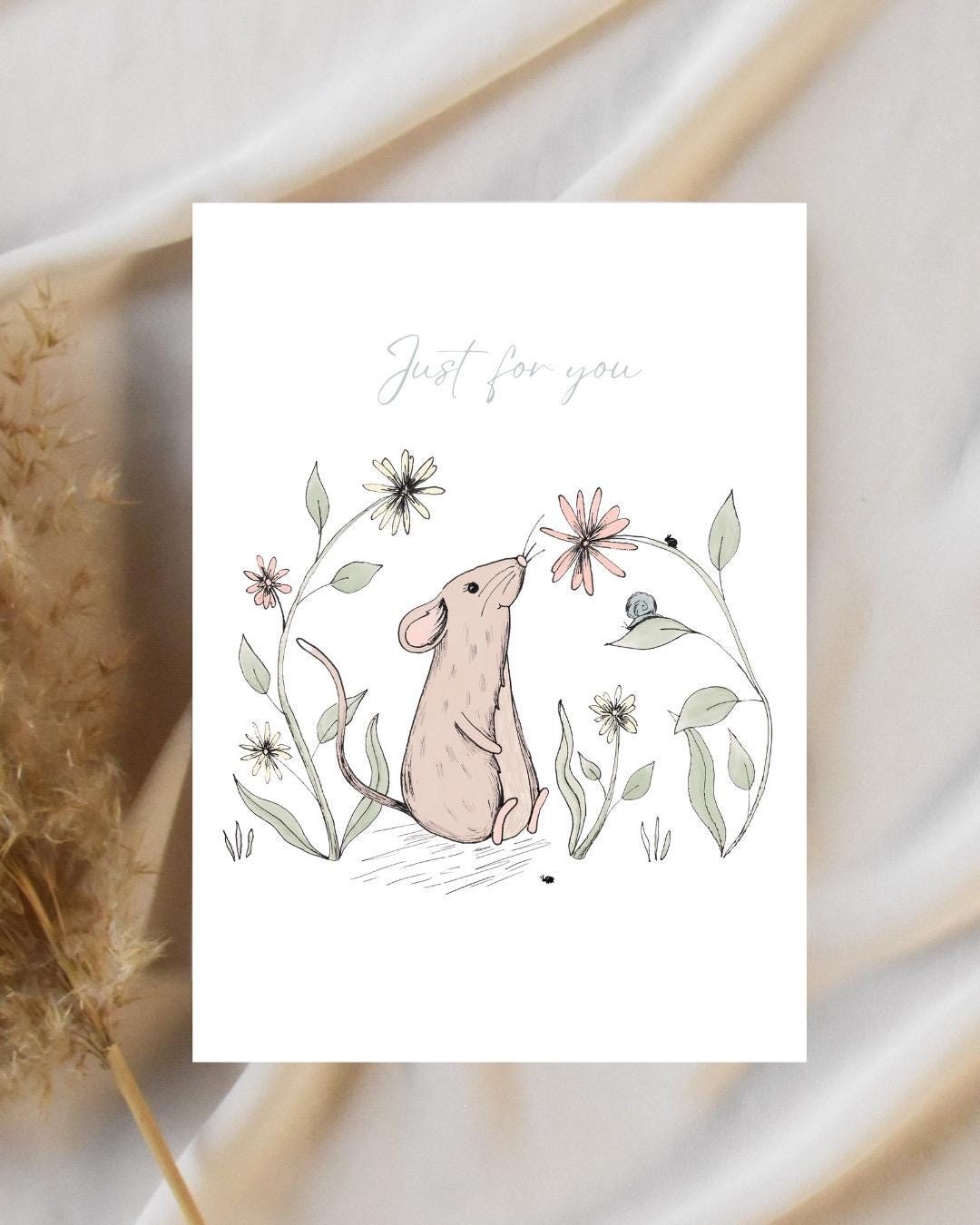 Mouse A6 Cards, set of 3: Handmade, FAST DELIVERY