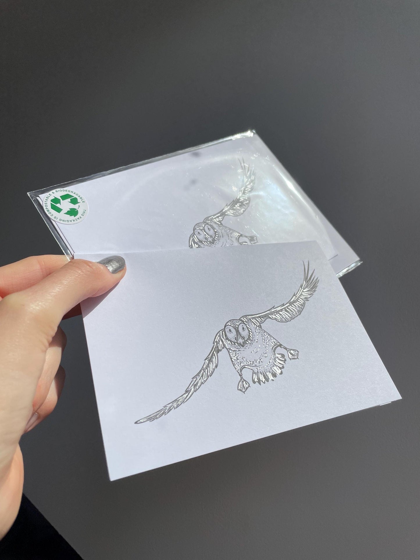 Puffin A6 Cards, set of 3: graphic style, handmade, with silver details, FAST DELIVERY