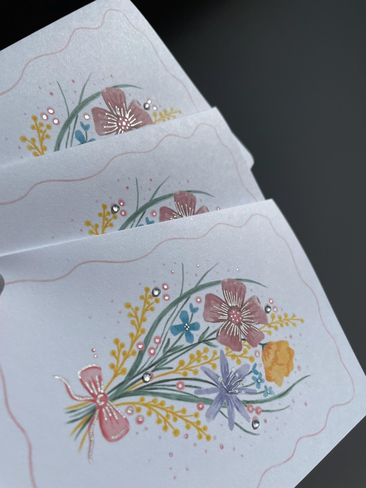Floral bouquet A6 Cards, set of 3: Mother’s Day greeting card, flowers, Handmade