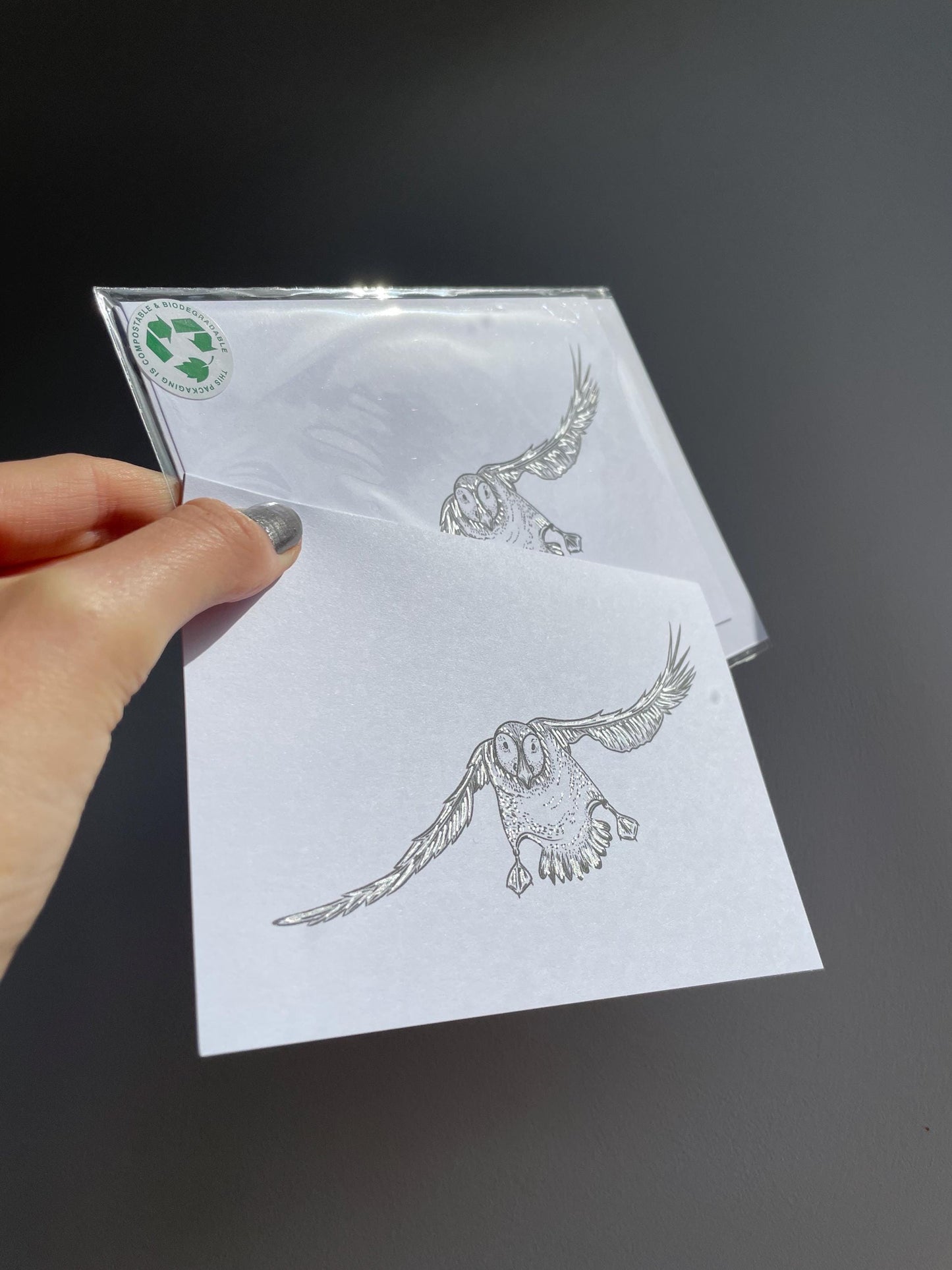 Puffin A6 Cards, set of 3: graphic style, handmade, with silver details, FAST DELIVERY