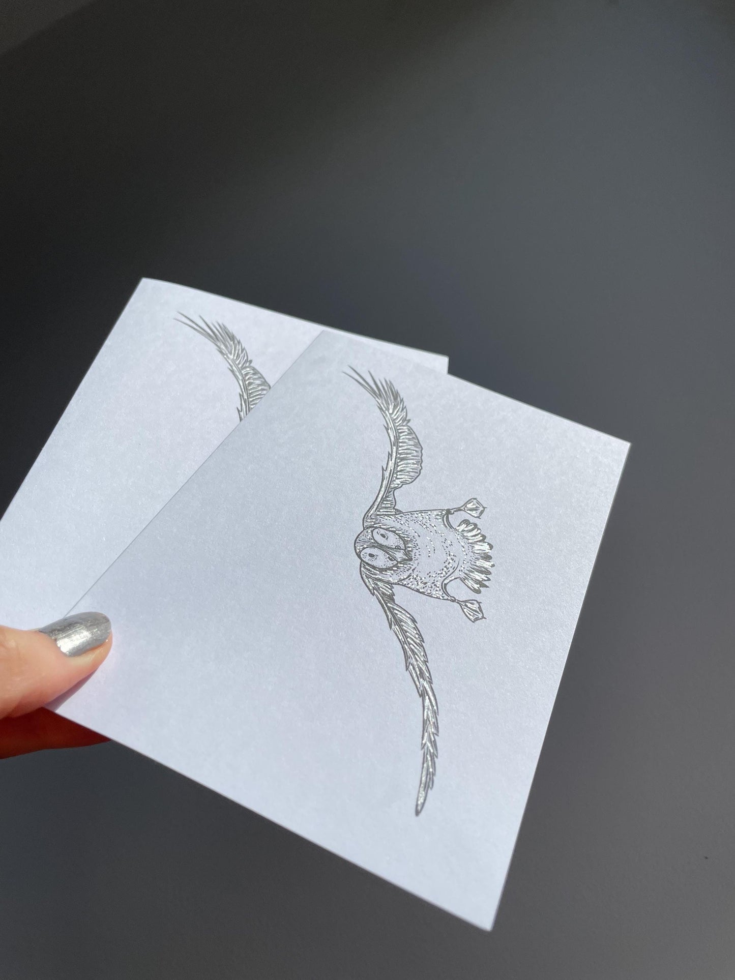 Puffin A6 Cards, set of 3: graphic style, handmade, with silver details, FAST DELIVERY