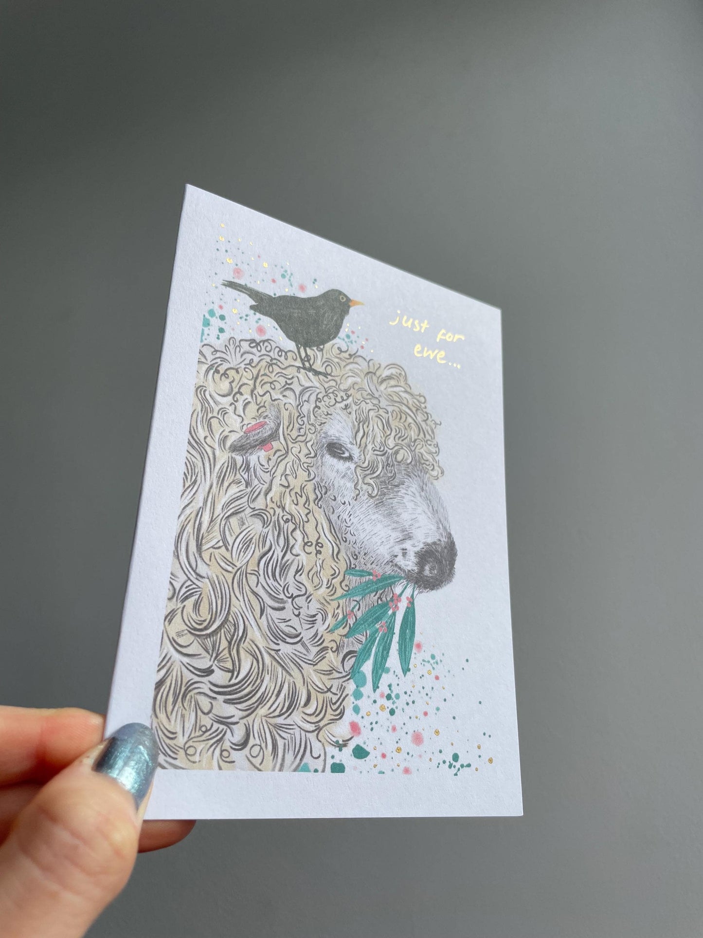 Sheep and blackbird A6 Cards, set of 3: Handmade, Gold details, FAST DELIVERY