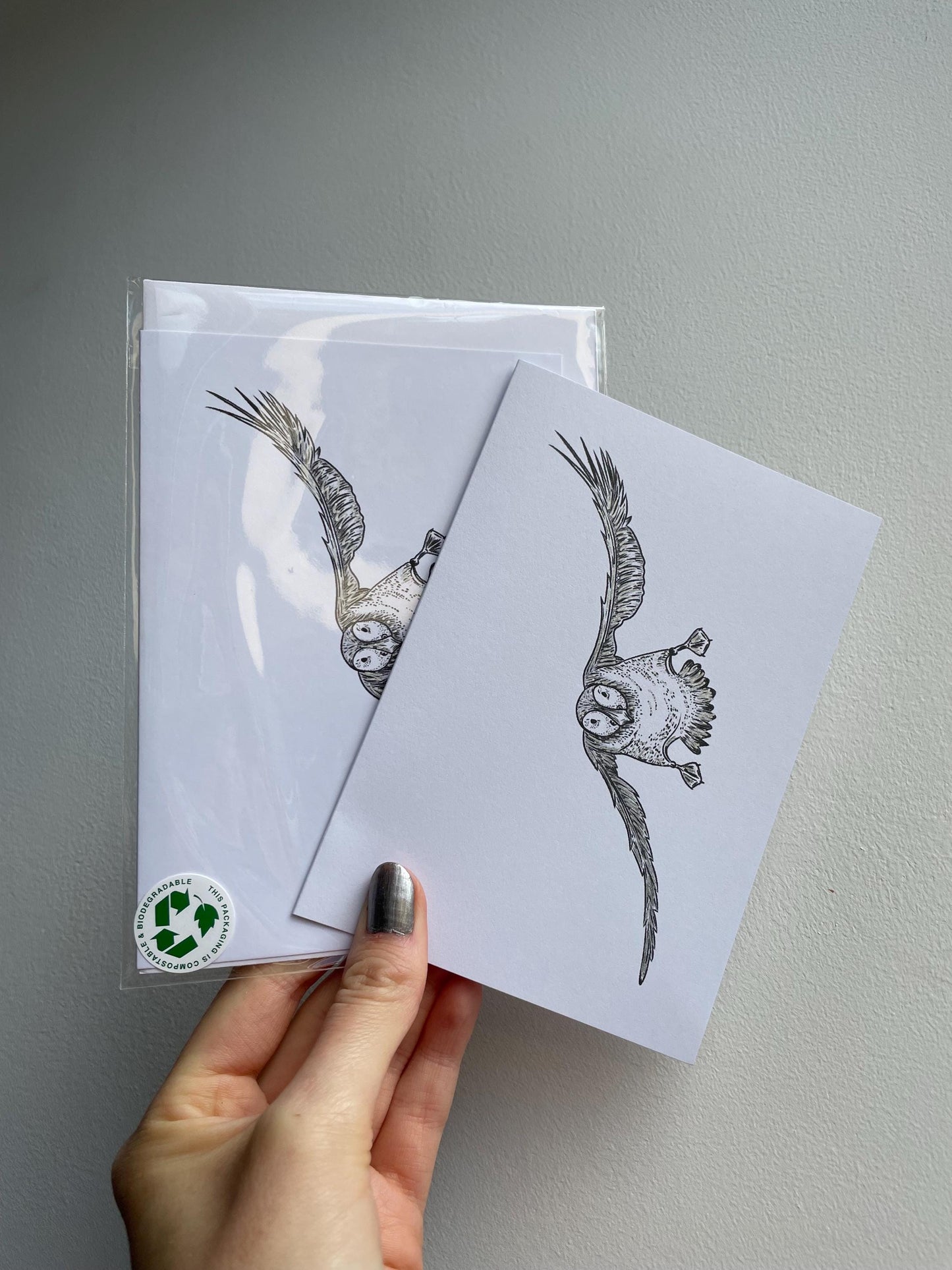 Puffin A6 Cards, set of 3: graphic style, handmade, with silver details, FAST DELIVERY