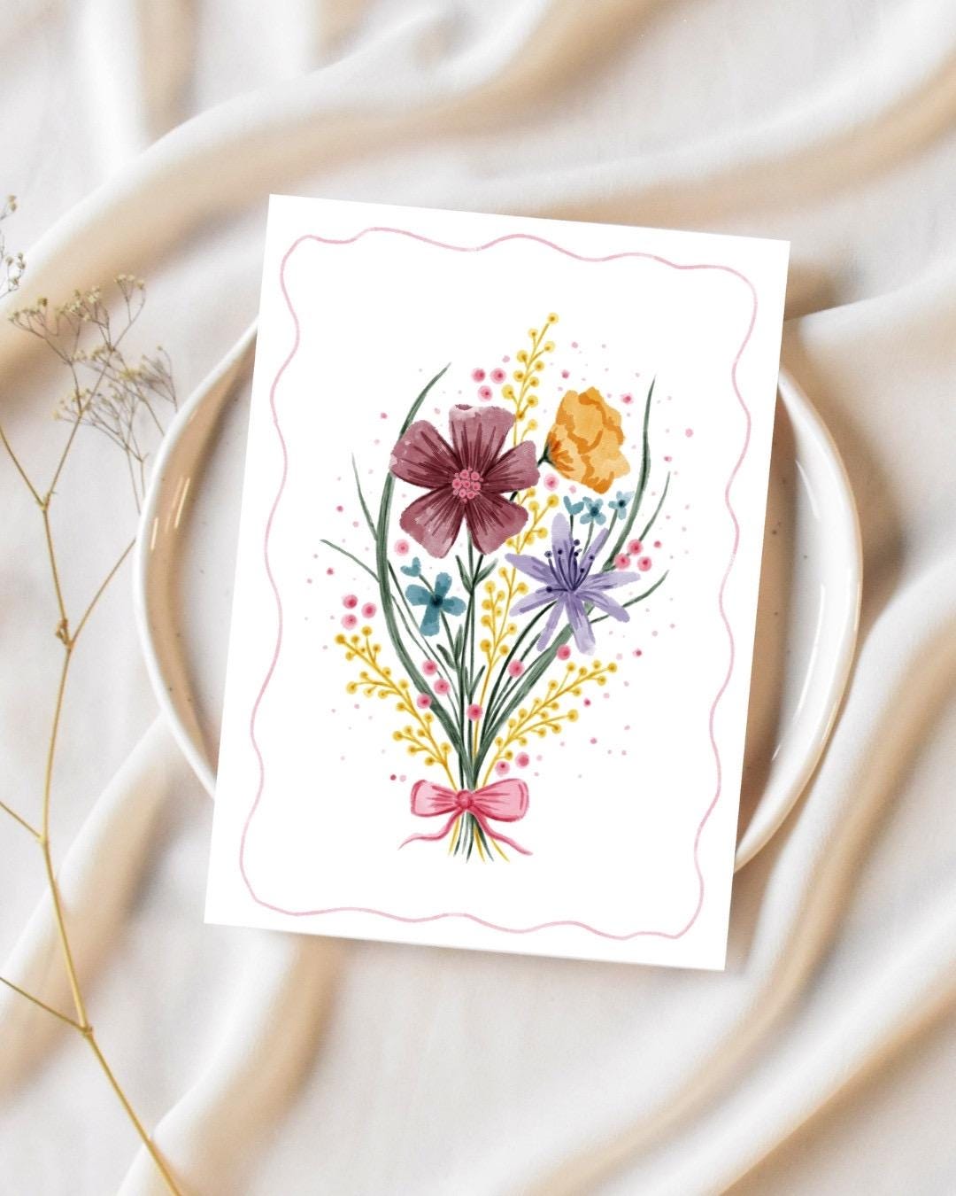 Floral bouquet A6 Cards, set of 3: Mother’s Day greeting card, flowers, Handmade