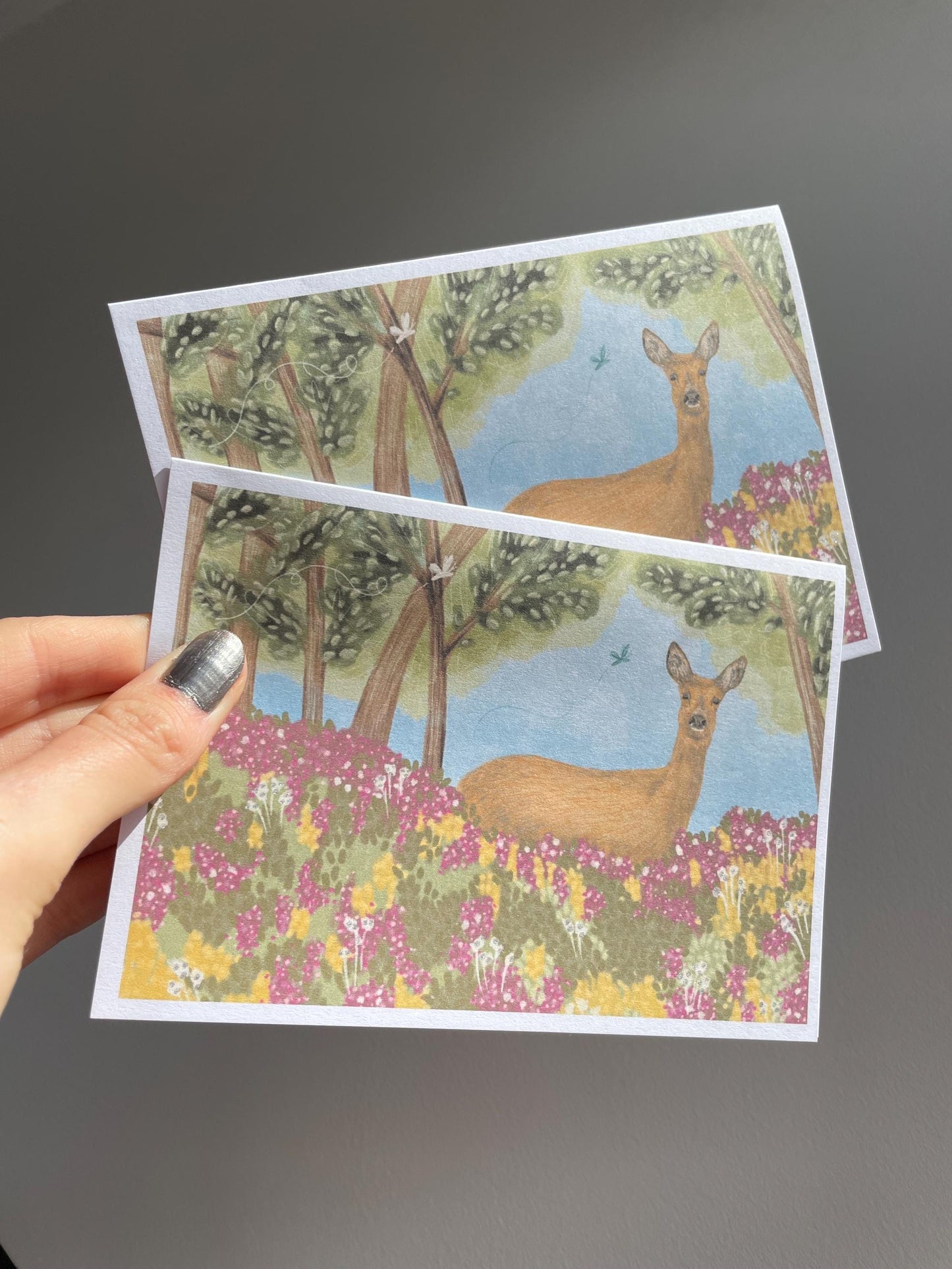 Deer A6 Cards (Set of 3) - Handmade Animal Art Card, FAST DELIVERY