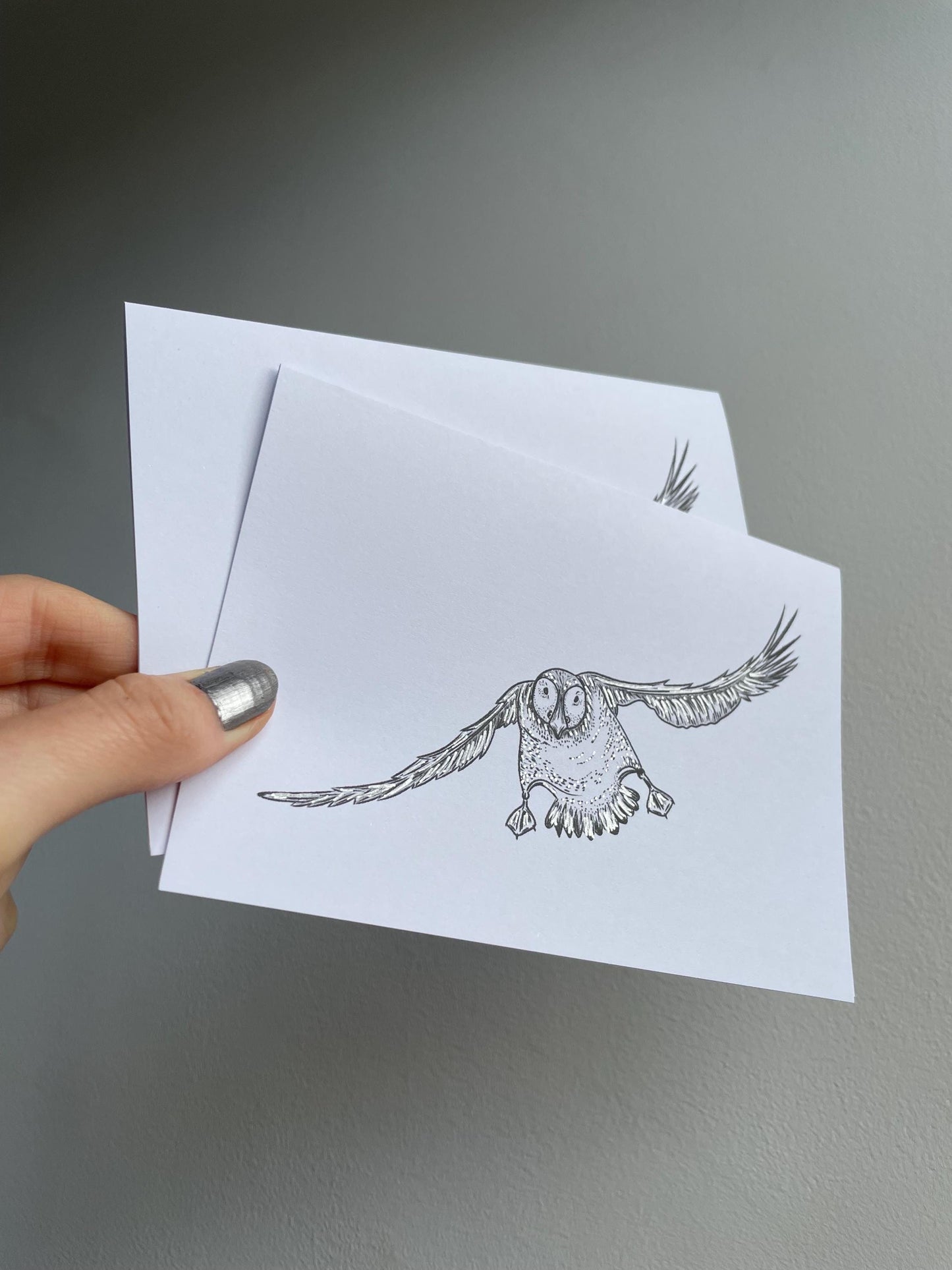Puffin A6 Cards, set of 3: graphic style, handmade, with silver details, FAST DELIVERY
