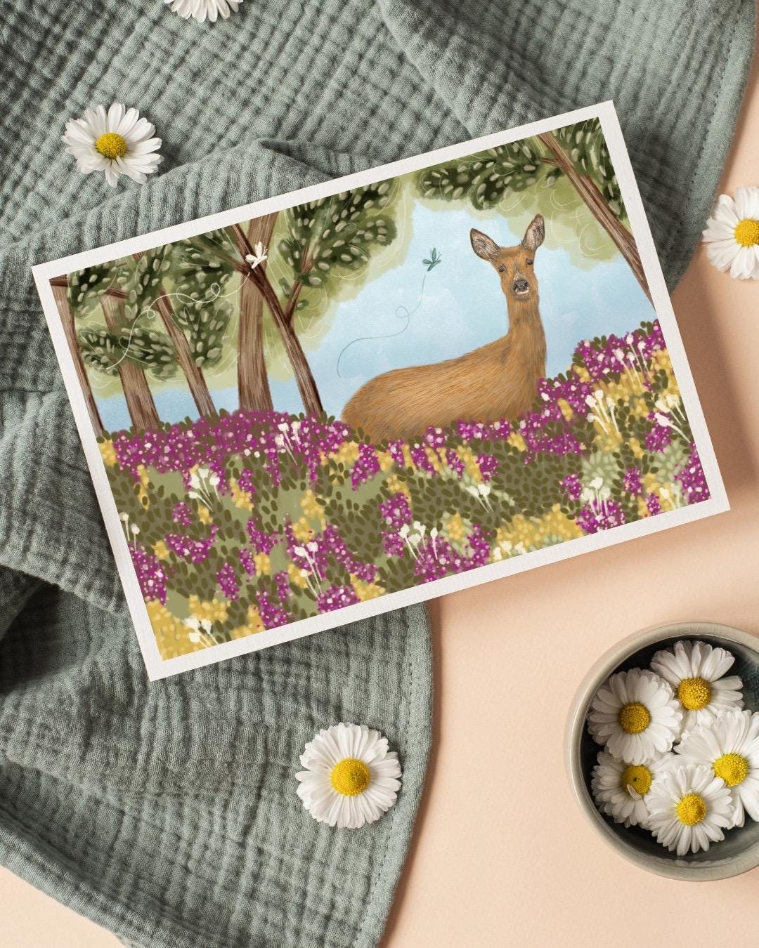 Deer A6 Cards (Set of 3) - Handmade Animal Art Card, FAST DELIVERY