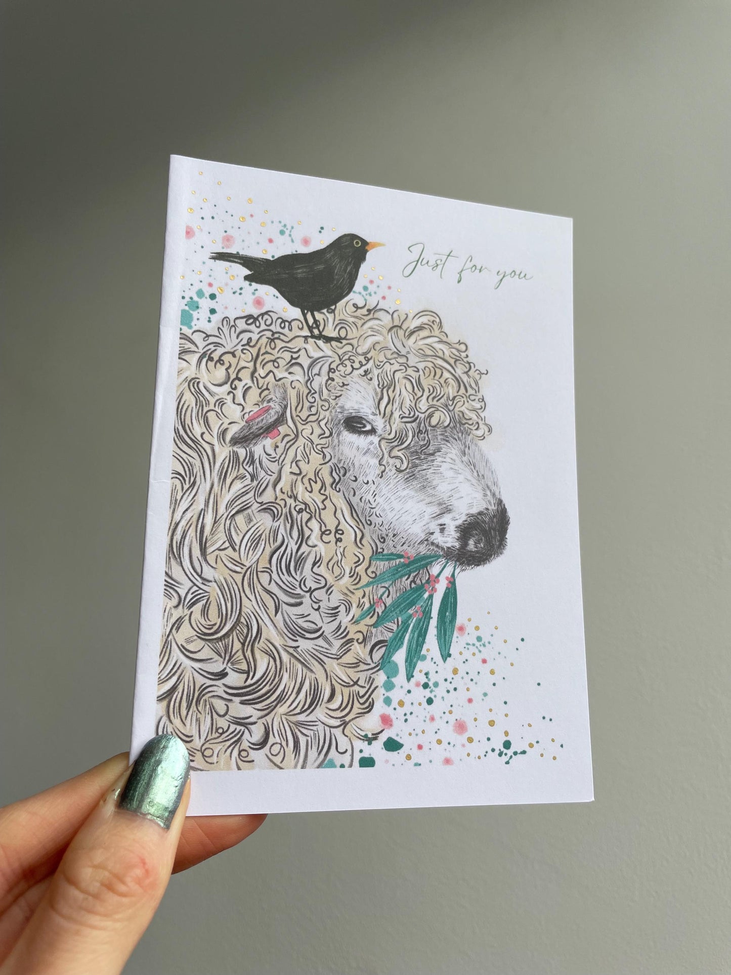 Sheep and blackbird A6 Cards, set of 3: Handmade, Gold details, FAST DELIVERY