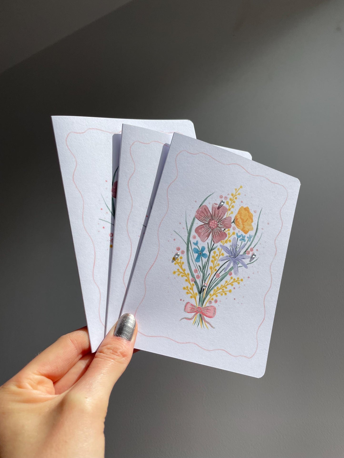 Floral bouquet A6 Cards, set of 3: Mother’s Day greeting card, flowers, Handmade