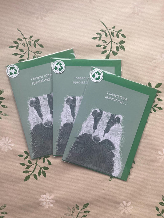 Badger A6 Cards, set of 3: animal lover greeting card pack, Handmade, FREE DELIVERY