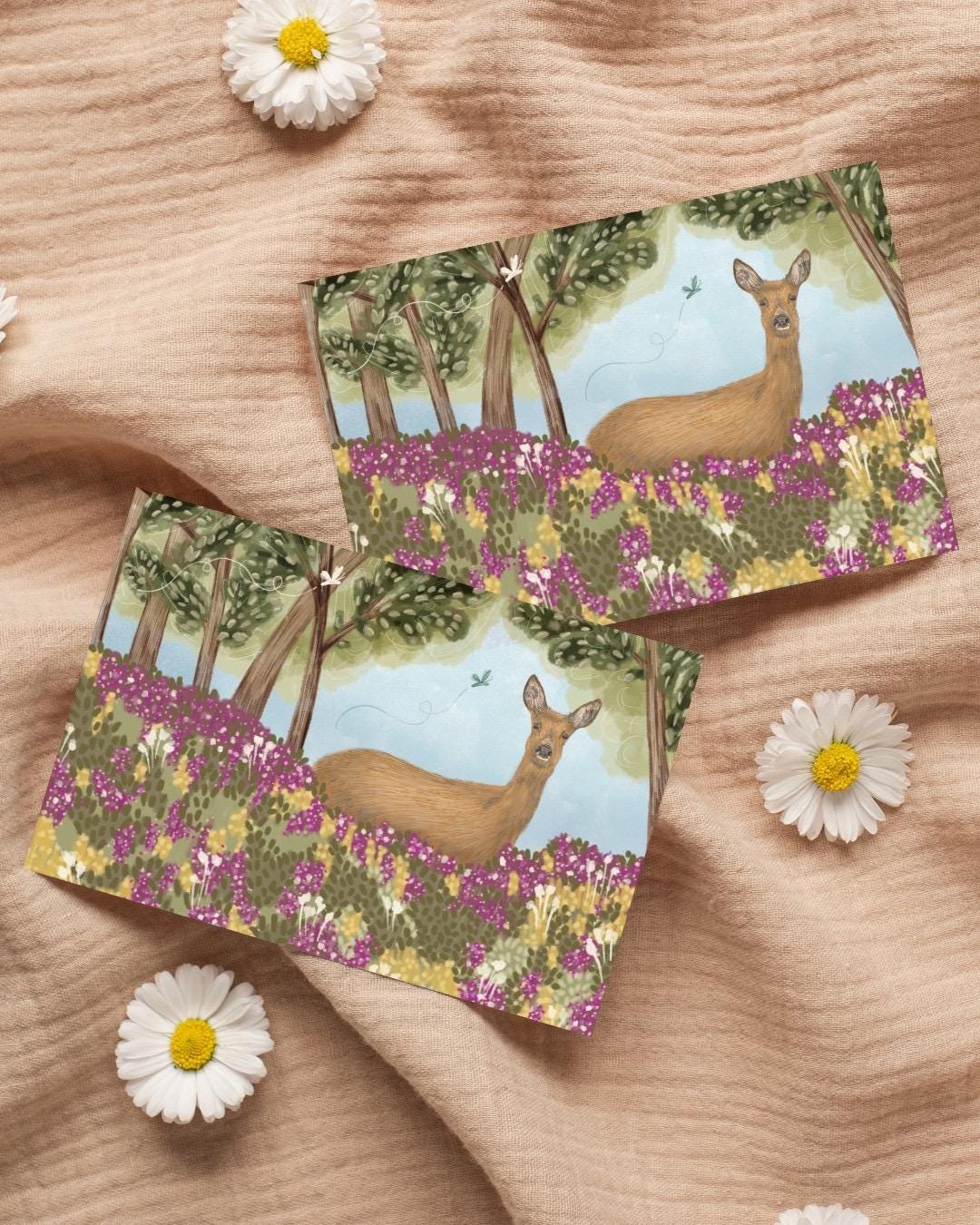 Deer A6 Cards (Set of 3) - Handmade Animal Art Card, FAST DELIVERY