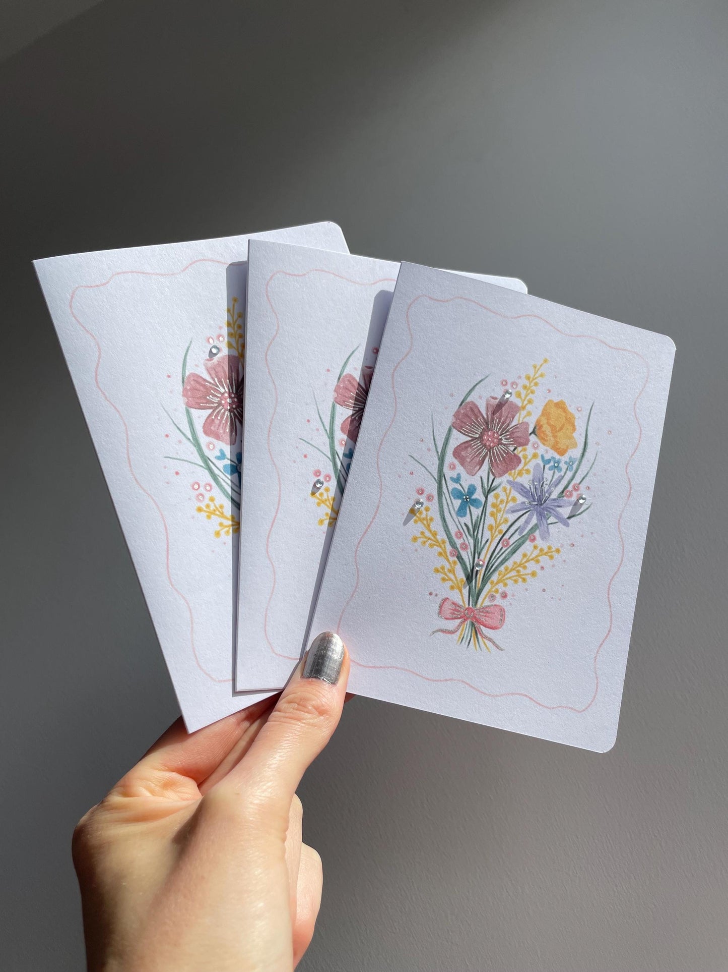 Floral bouquet A6 Cards, set of 3: Mother’s Day greeting card, flowers, Handmade