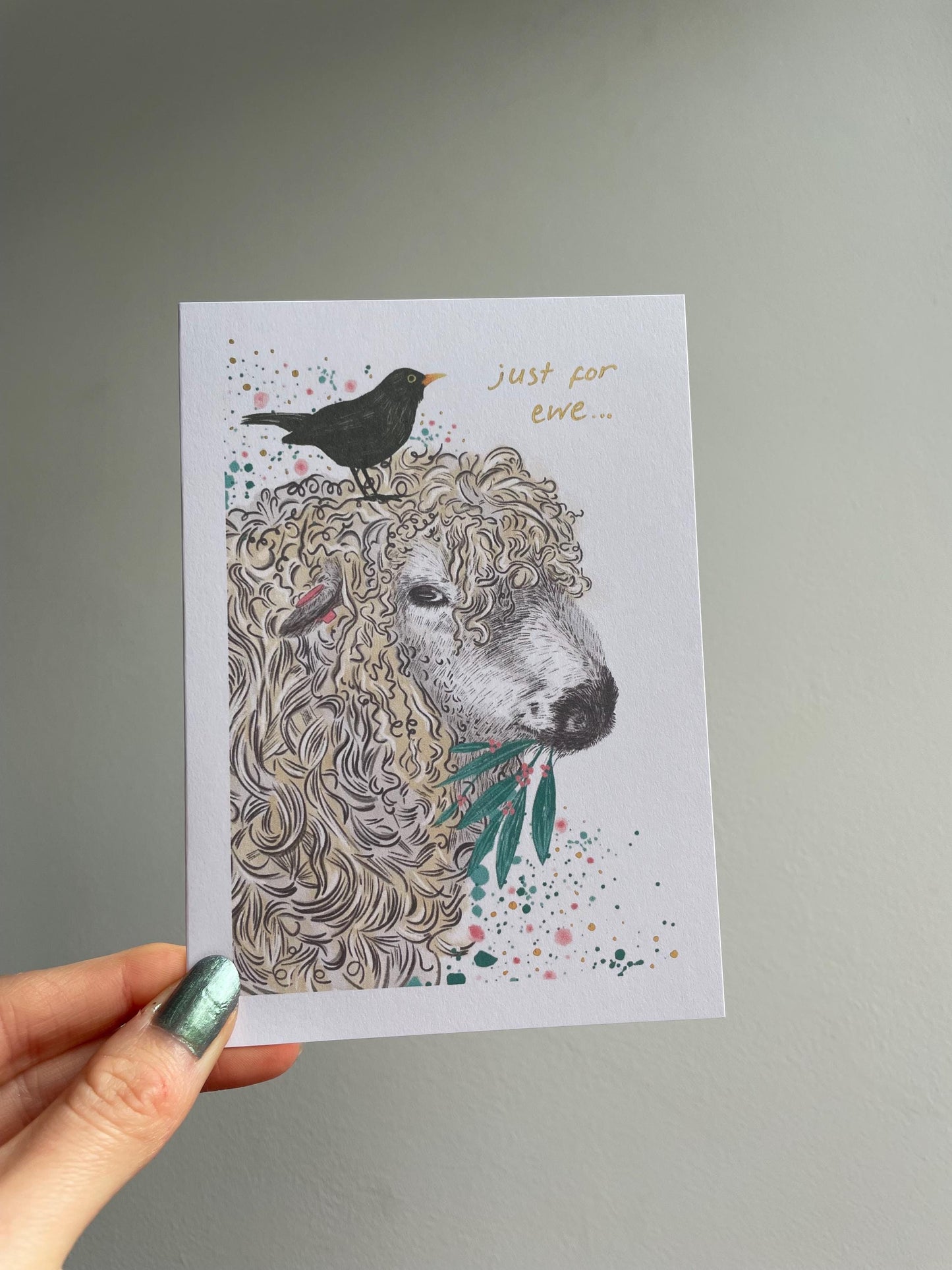 Sheep and blackbird A6 Cards, set of 3: Handmade, Gold details, FAST DELIVERY